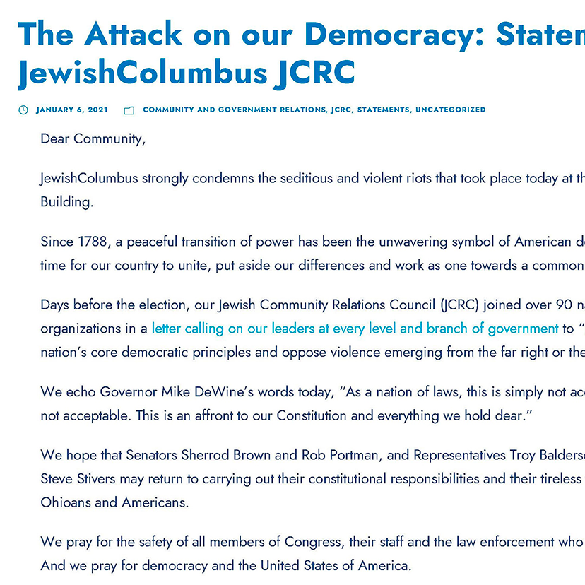 Statement: Condemning the Capitol Riots